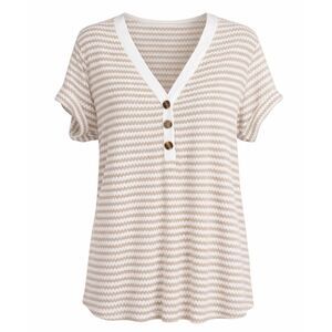 SHEIN CURVE STRIPED KNIT V-NECK CASUAL EVERYDAY WEAR CHIC OVERSIZED BLOUSE 0XL